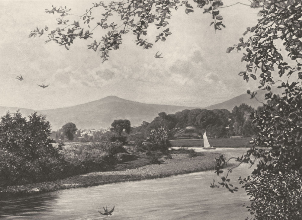 WALES. Usk, Abergavenny; With Sugar- loaf mountain 1901 old antique print